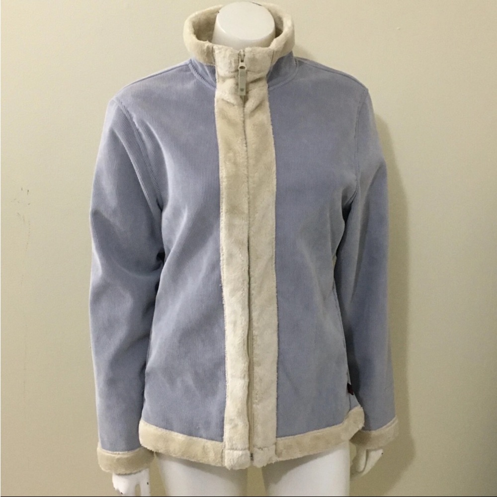 Woolrich Micro Corduroy Women's Gray Teddy Jacket with Cream Accents
